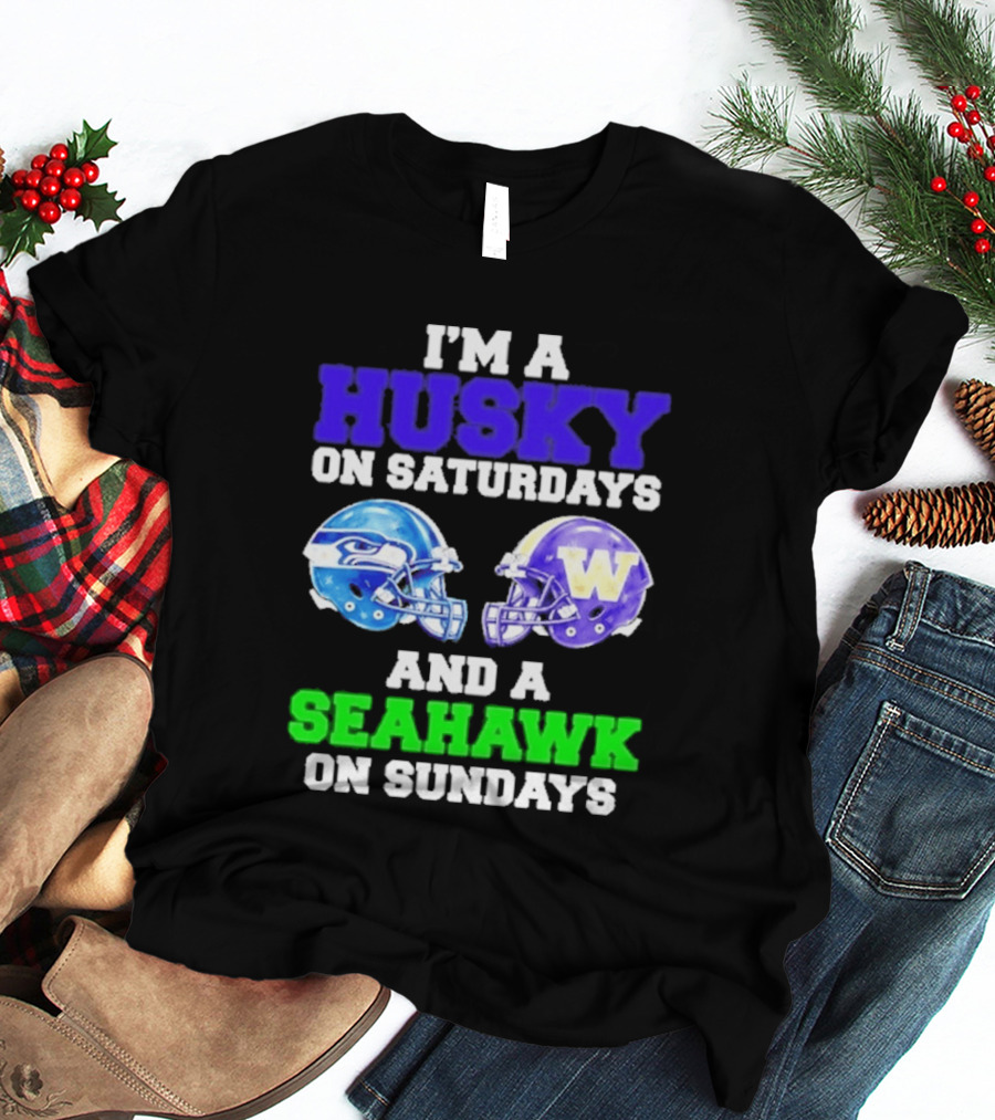 I'm A Husky On Saturdays And A Seahawk On Sundays Football Helmet Helmets T-Shirt