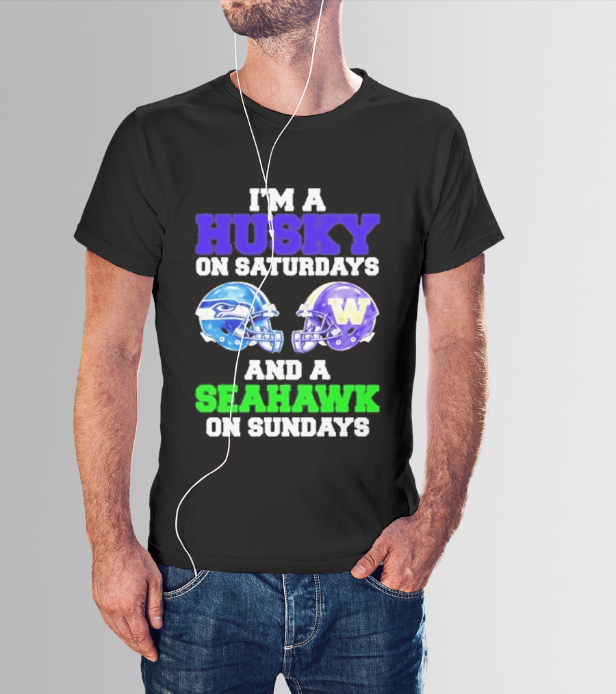 I'm A Husky On Saturdays And A Seahawk On Sundays Football Helmet Helmets T-Shirt