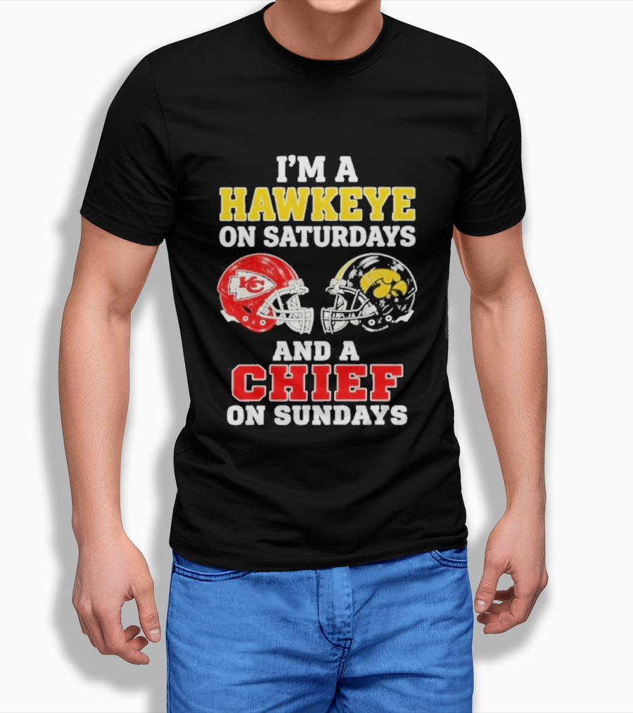 I'm A Hawkeye On Saturdays And A Chief On Sundays Helmet Head To Head T-Shirt