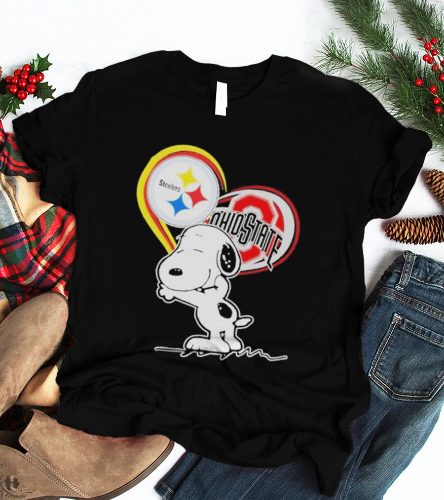 Pittsburgh Steelers Ohio State Buckeyes Snoopy Peanuts Heart T-Shirt