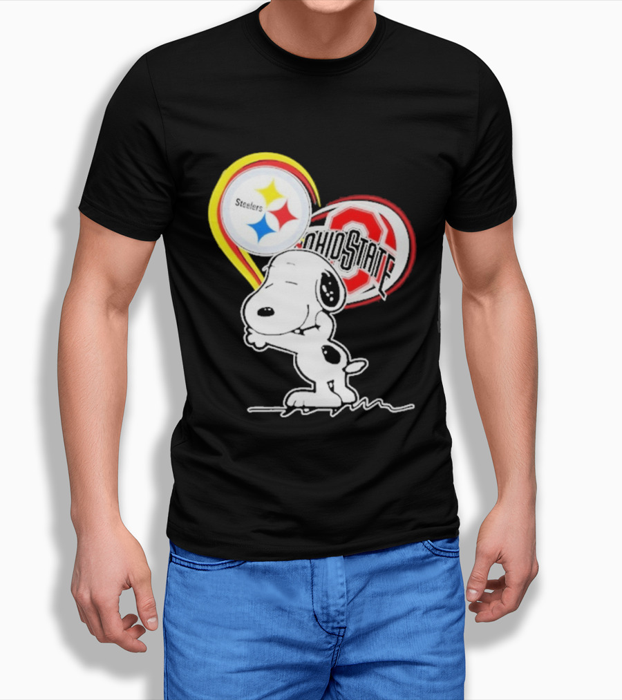 Pittsburgh Steelers Ohio State Buckeyes Snoopy Peanuts Heart T-Shirt