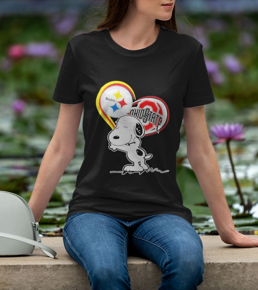 Pittsburgh Steelers Ohio State Buckeyes Snoopy Peanuts Heart T-Shirt