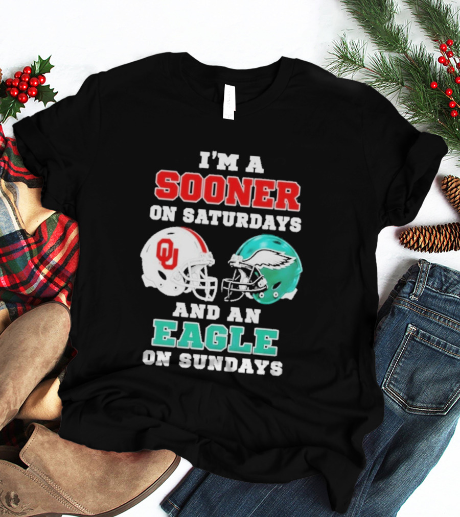 I'm A Sooner On Saturdays And An Eagle On Sundays Football Helmets T-Shirt