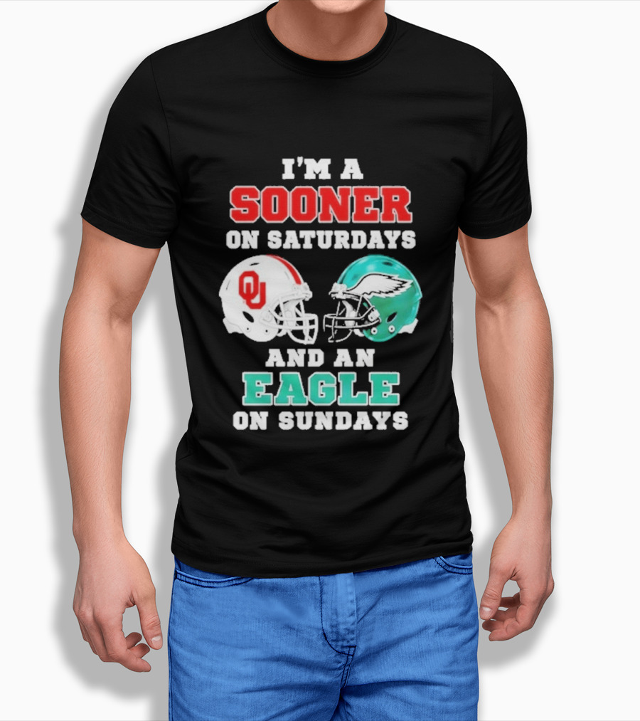 I'm A Sooner On Saturdays And An Eagle On Sundays Football Helmets T-Shirt