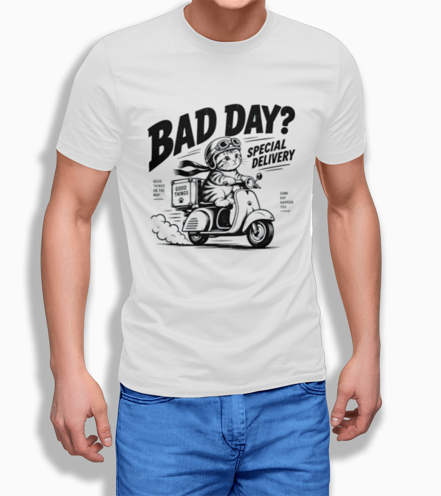 Bad Day Special Delivery Scooter Cat Adventure T-Shirt