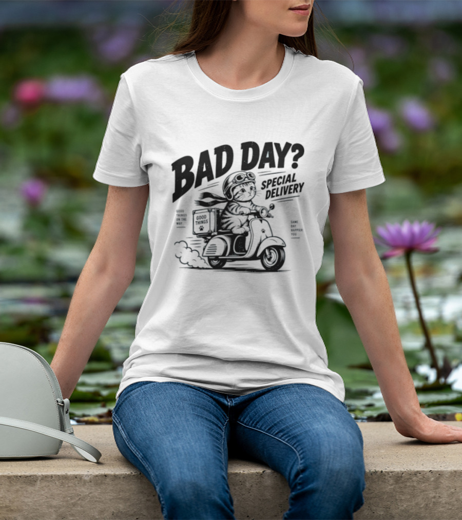 Bad Day Special Delivery Scooter Cat Adventure T-Shirt