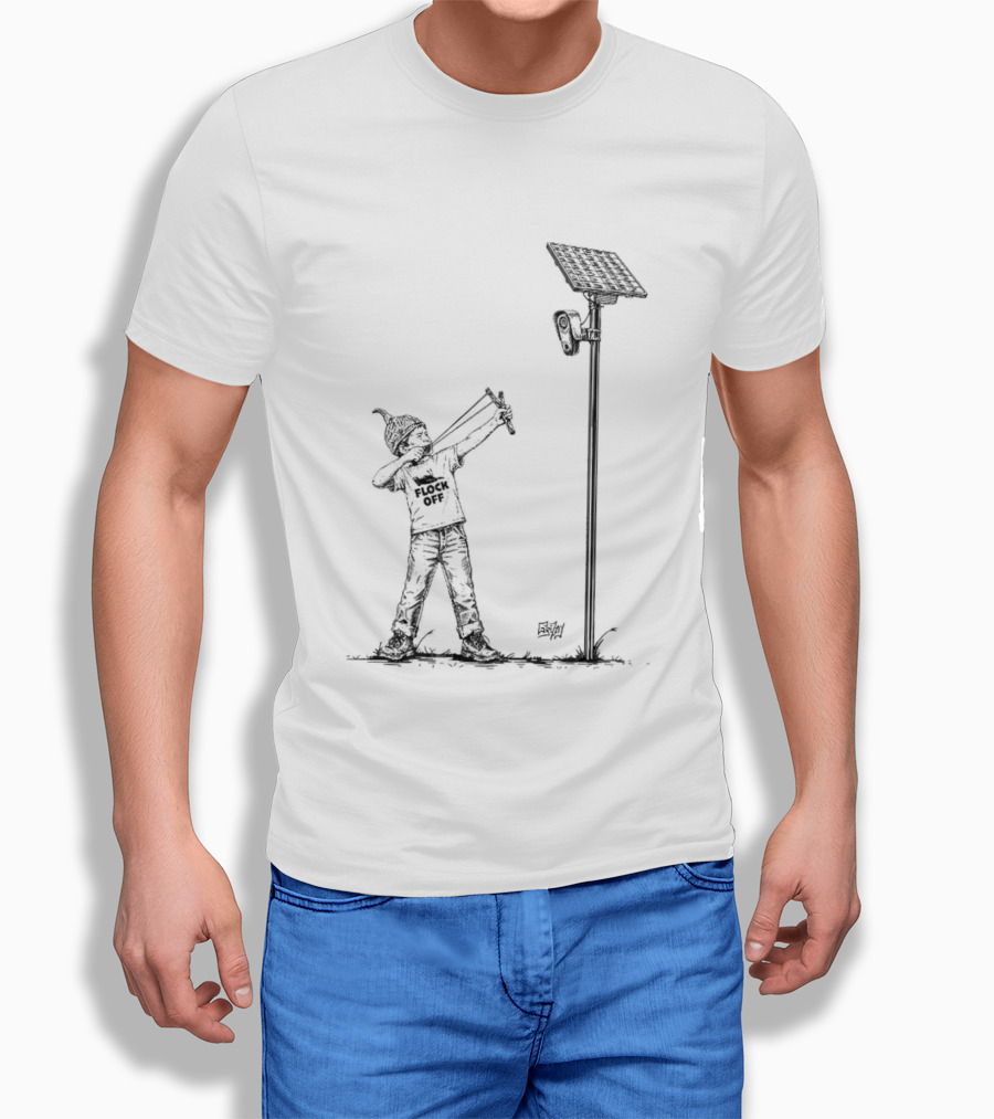 Boy With Slingshot Targeting Solar Camera Flock Off T-Shirt