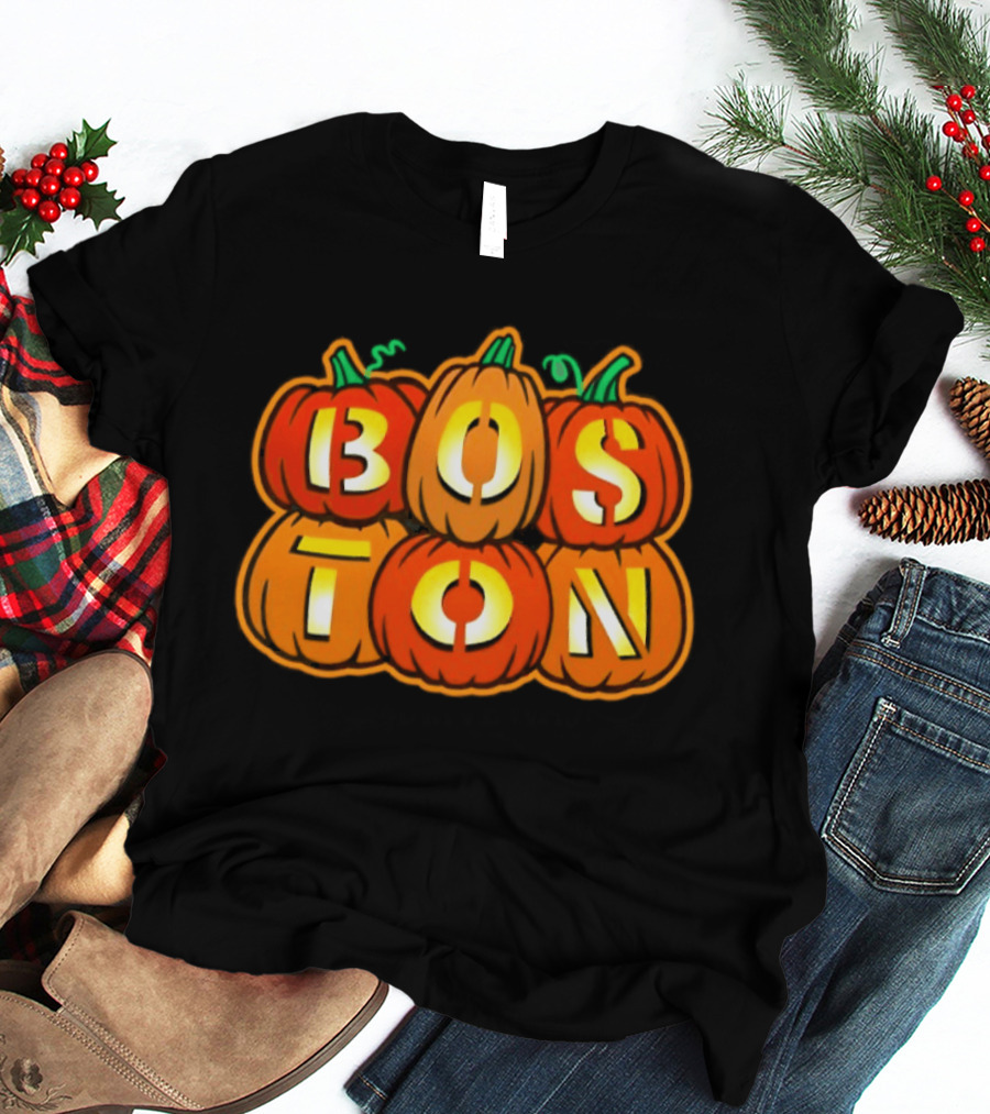 Boston Jack O' Lanterns Halloween Pumpkin Stack T-Shirt