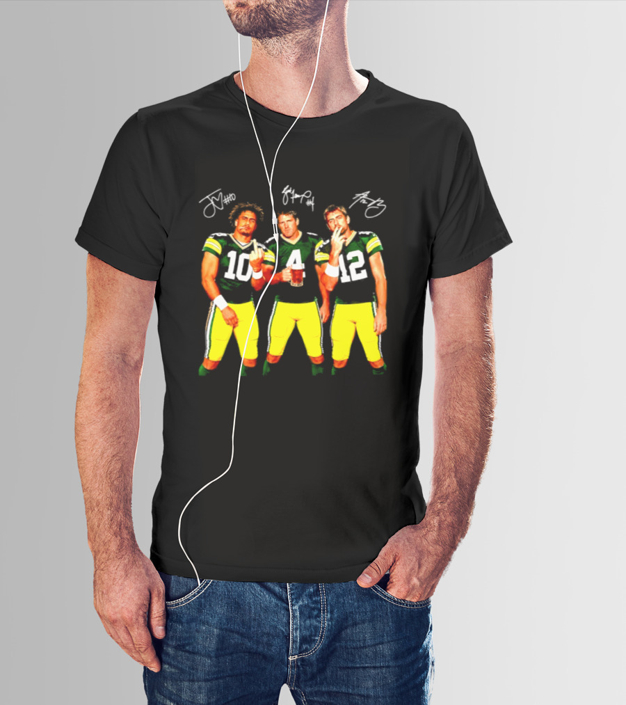 Brett Favre Aaron Rodgers Jordan Love Green Bay Packers Middle Finger Beer Smoking Signatures T-Shirt