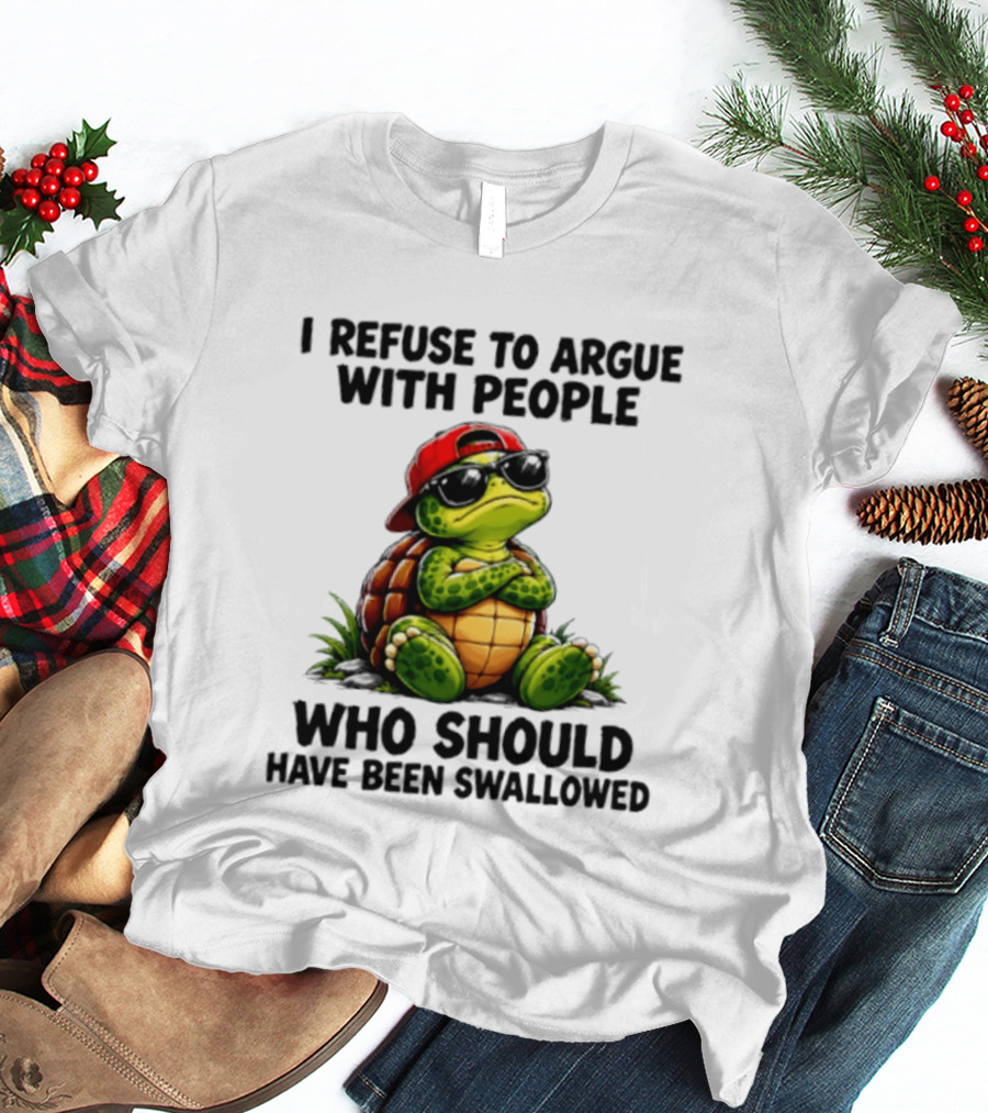 I Refuse To Argue Cool Turtle Red Hat Sunglasses Retro Fun T-Shirt