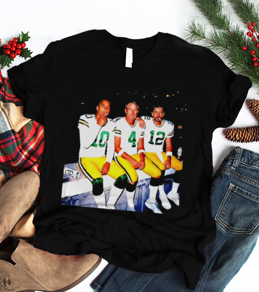Jordan Love Brett Favre Aaron Rodgers Green Bay Packers Smoking And Beer Celebration T-Shirt
