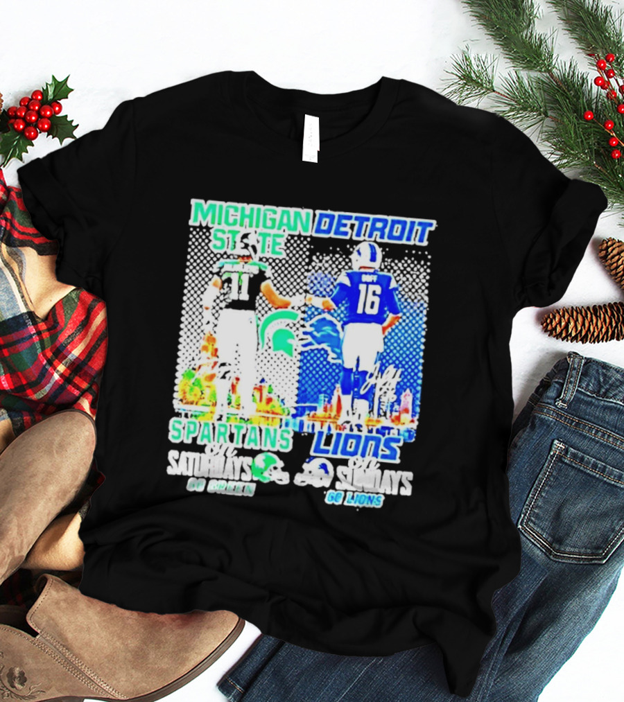 Michigan State Spartans Vs Detroit Lions Go Green Go Lions Football Showdown T-Shirt