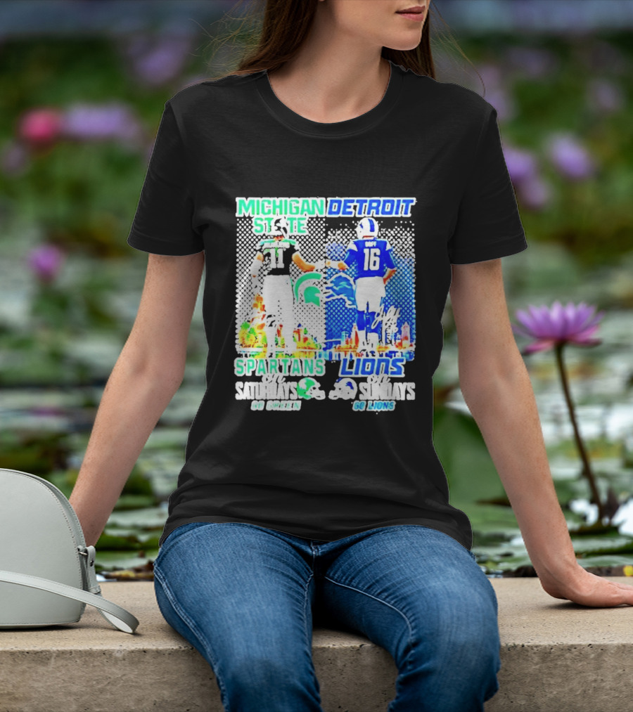 Michigan State Spartans Vs Detroit Lions Go Green Go Lions Football Showdown T-Shirt