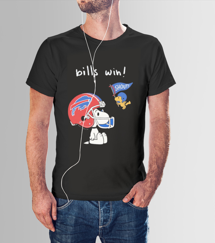 Snoopy Woodstock Buffalo Bills Win Shout Football T-Shirt