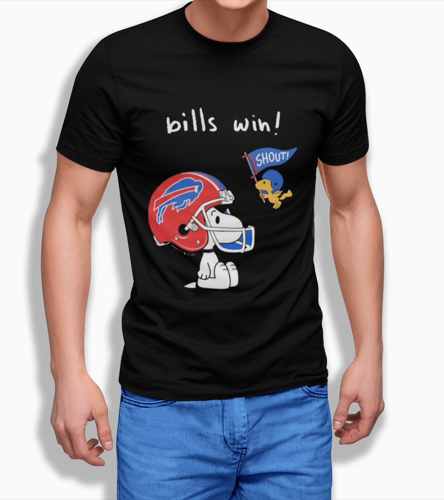 Snoopy Woodstock Buffalo Bills Win Shout Football T-Shirt