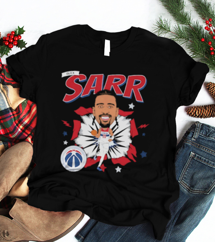 Sarr Washington Wizards Basketball Player Caricature With Team Logo And Stars T-Shirt