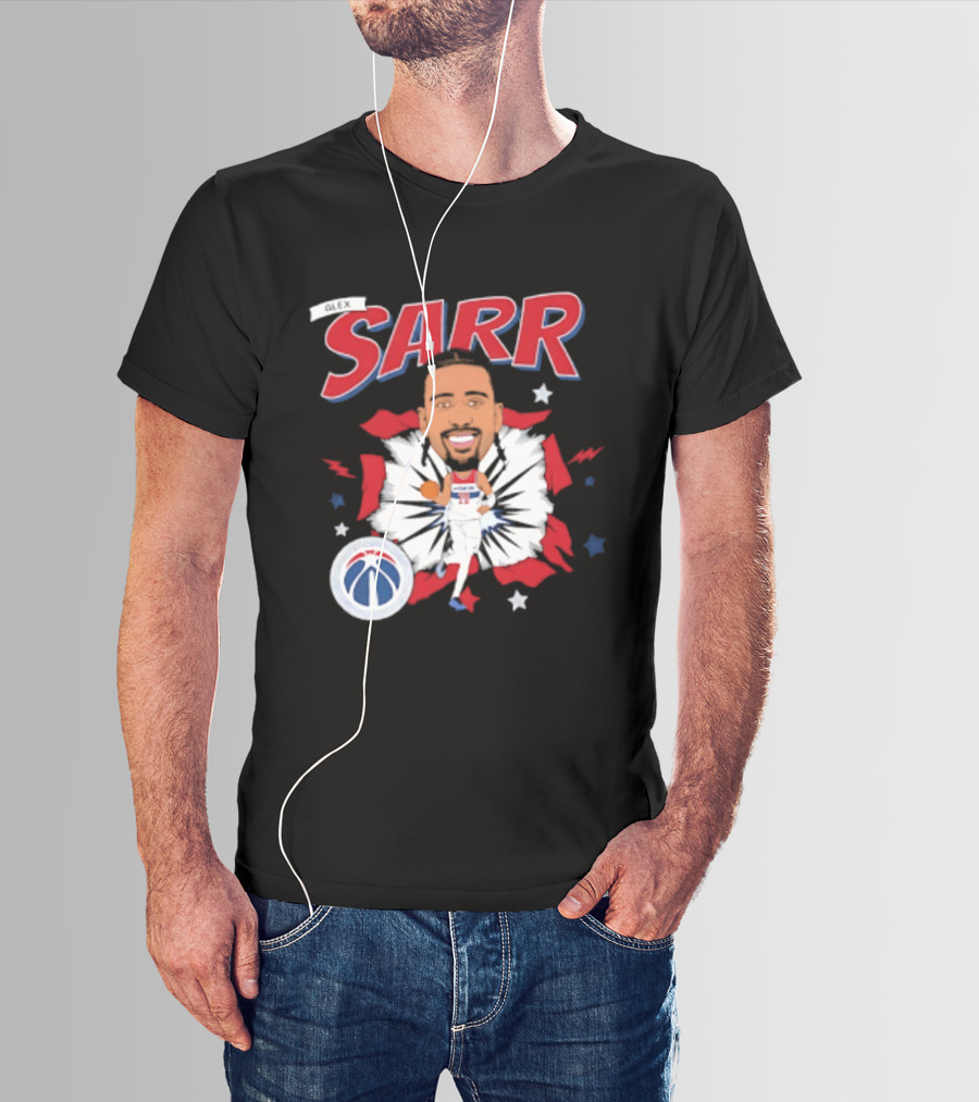Sarr Washington Wizards Basketball Player Caricature With Team Logo And Stars T-Shirt