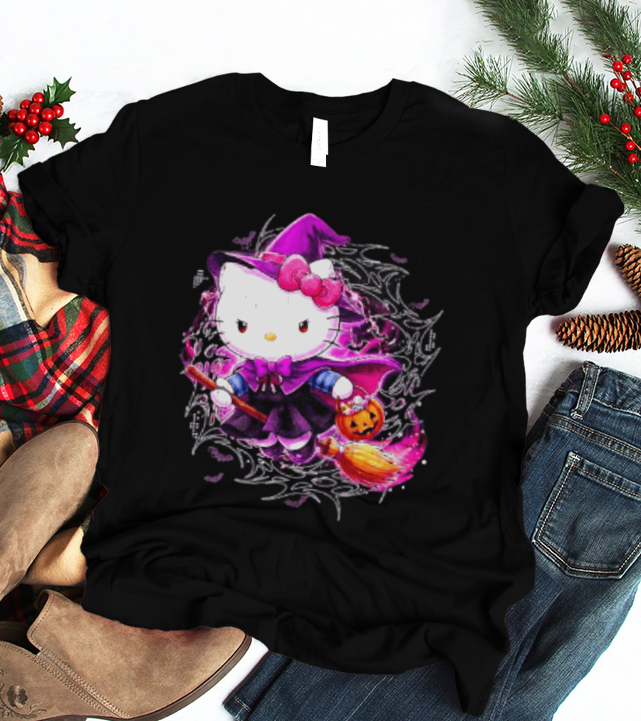 Hello Kitty Witch Sanrio Halloween Trick Or Treat Broom Pumpkin T-Shirt