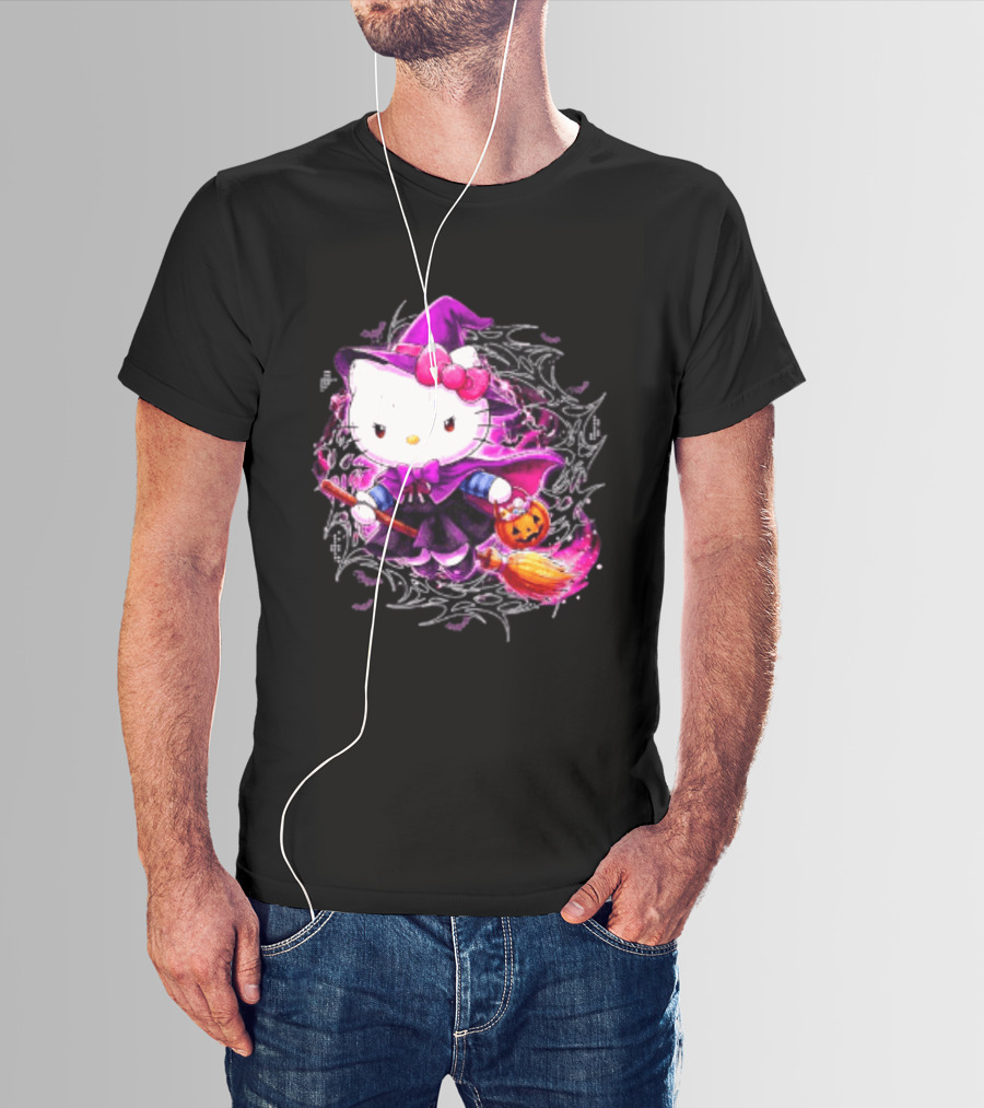 Hello Kitty Witch Sanrio Halloween Trick Or Treat Broom Pumpkin T-Shirt