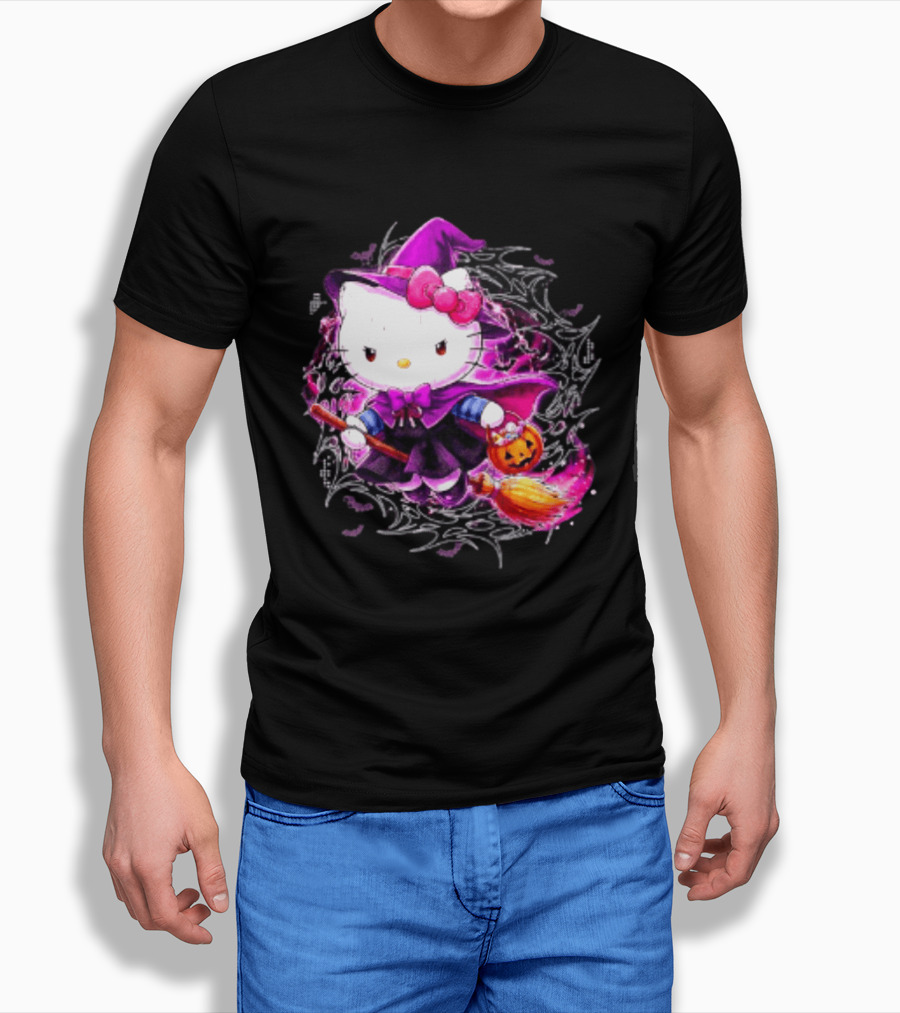 Hello Kitty Witch Sanrio Halloween Trick Or Treat Broom Pumpkin T-Shirt