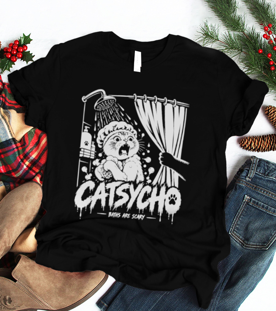 Catsycho Baths Are Scary Shower Scene With Cats T-Shirt
