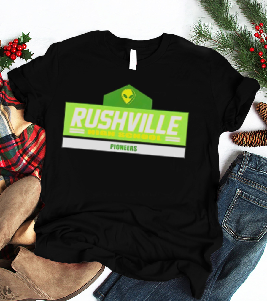Rushville High School Pioneers Alien Logo Green T-Shirt