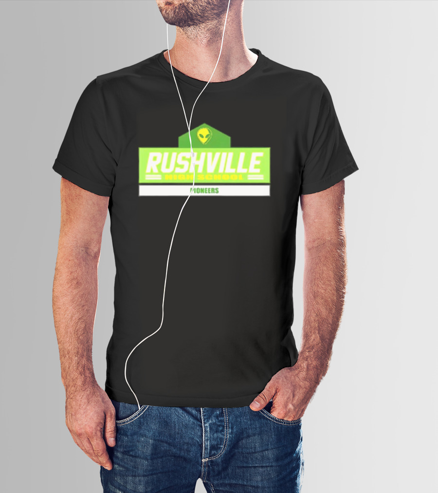 Rushville High School Pioneers Alien Logo Green T-Shirt