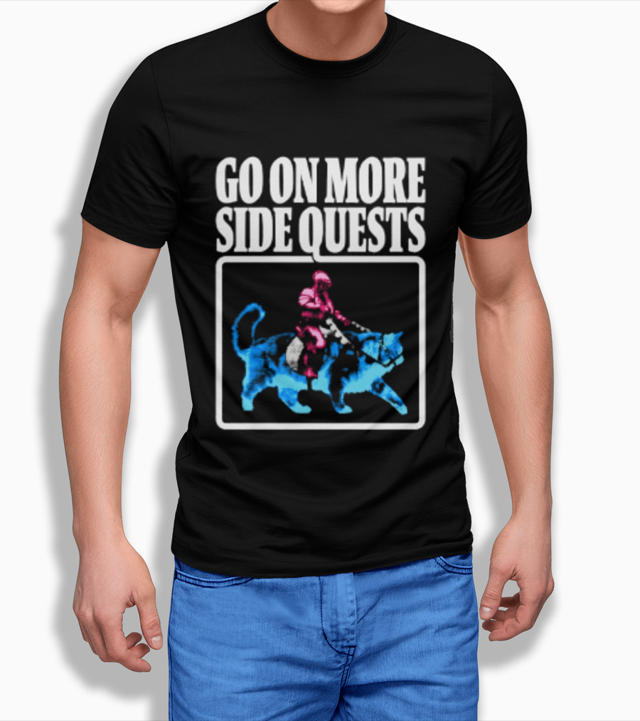 Go On More Side Quests Knight Riding Cat Pixel T-Shirt