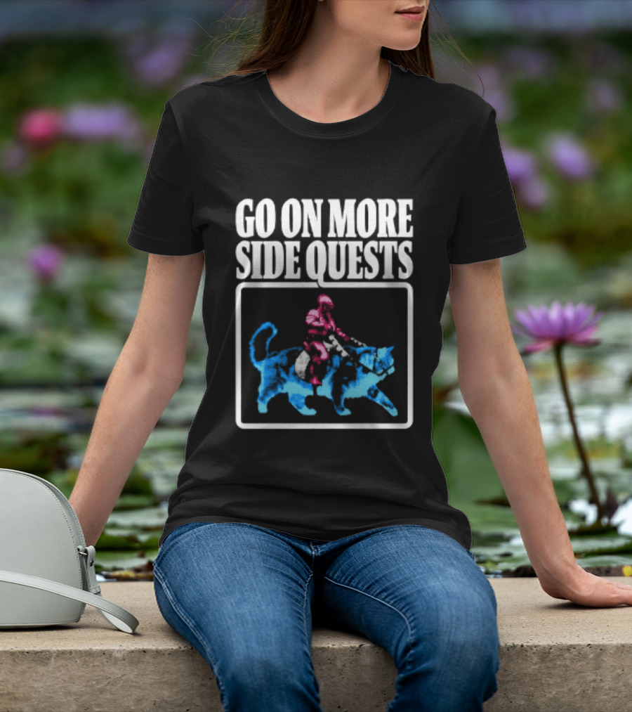 Go On More Side Quests Knight Riding Cat Pixel T-Shirt