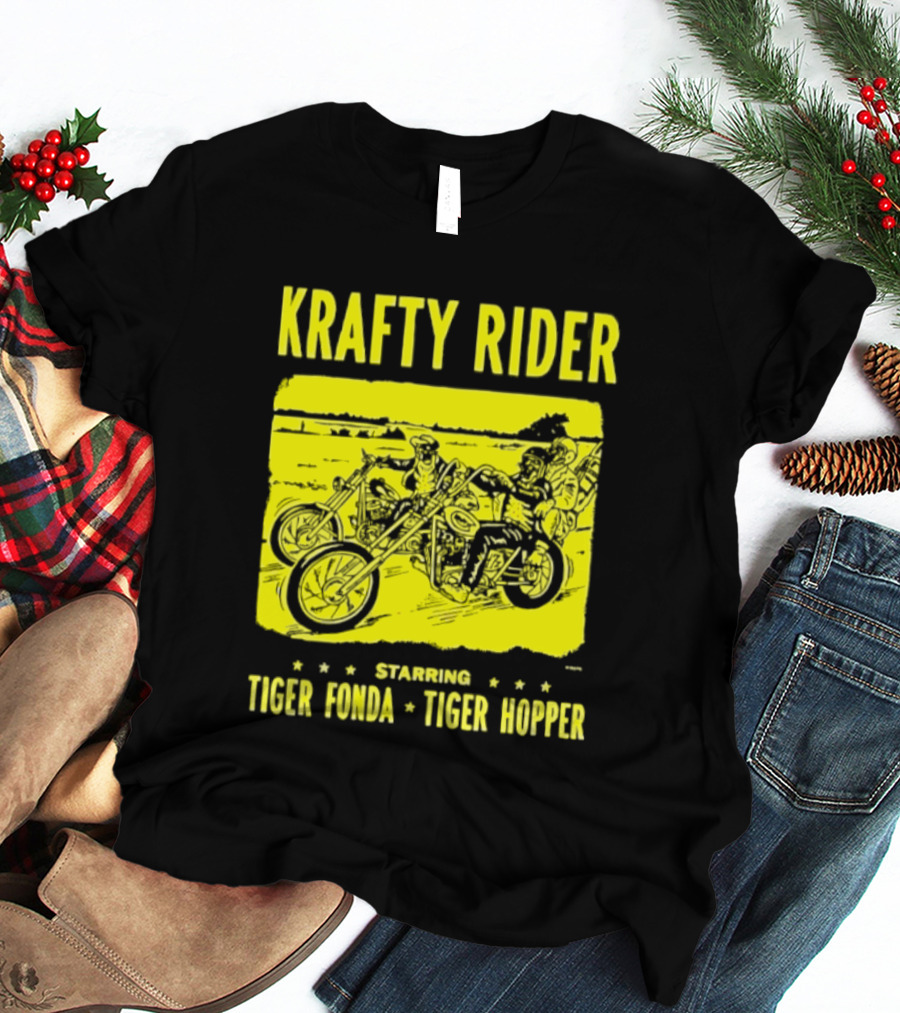 Krafty Rider Starring Tiger Fonda Tiger Hopper Vintage Motorcycle Adventure T-Shirt