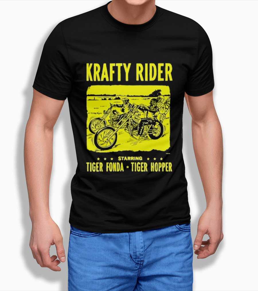 Krafty Rider Starring Tiger Fonda Tiger Hopper Vintage Motorcycle Adventure T-Shirt