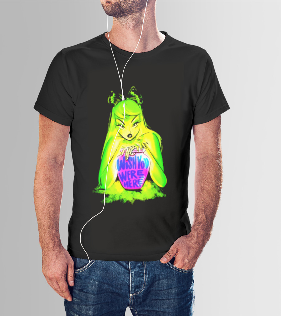 Wish You Were Here Skeleton Urn Goth Spooky Green Yellow Pink Ghostly Aesthetic T-Shirt