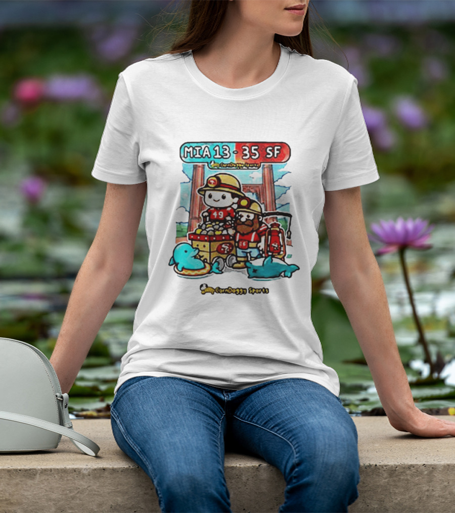 CornDoggy Sports MIA 13 Vs 35 SF Dolphins 49ers Gold Miners Cartoon T-Shirt