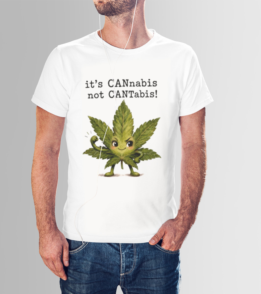 Cannabis Leaf Character It's CANnabis Not CANtabis Winking Cartoon T-Shirt