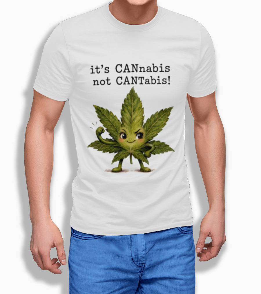 Cannabis Leaf Character It's CANnabis Not CANtabis Winking Cartoon T-Shirt