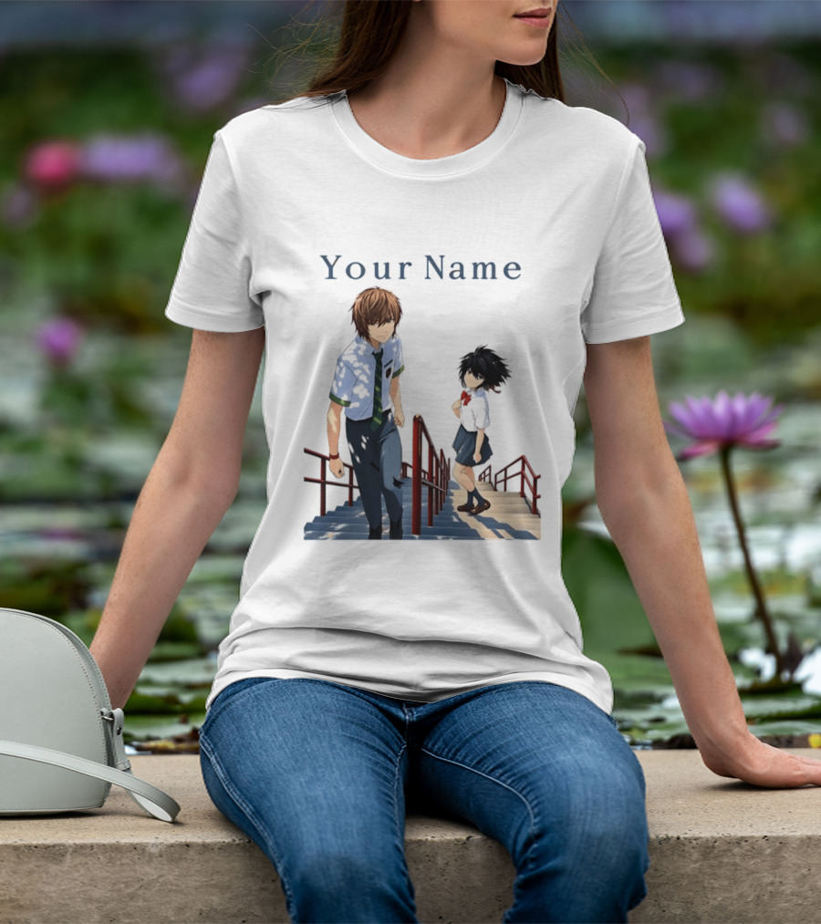 Light Yagami And Your Name Anime Crossover Stairs Scene T-Shirt