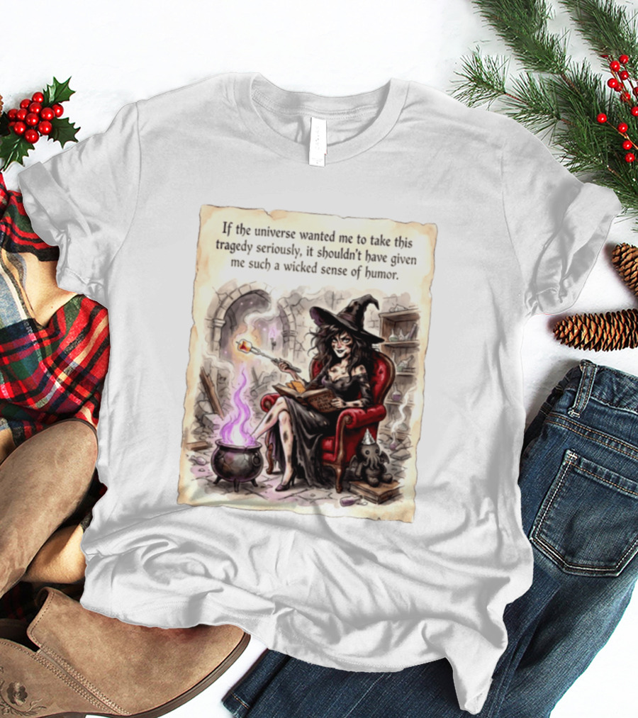 Witch With A Wicked Sense Of Humor And Magic Wand In Stone Room T-Shirt