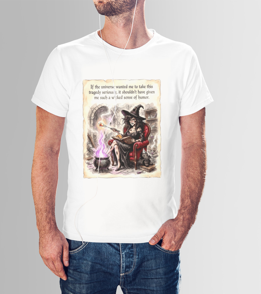 Witch With A Wicked Sense Of Humor And Magic Wand In Stone Room T-Shirt
