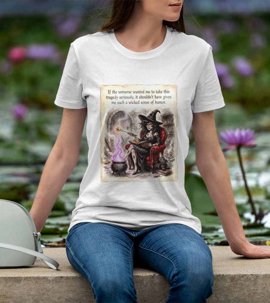 Witch With A Wicked Sense Of Humor And Magic Wand In Stone Room T-Shirt