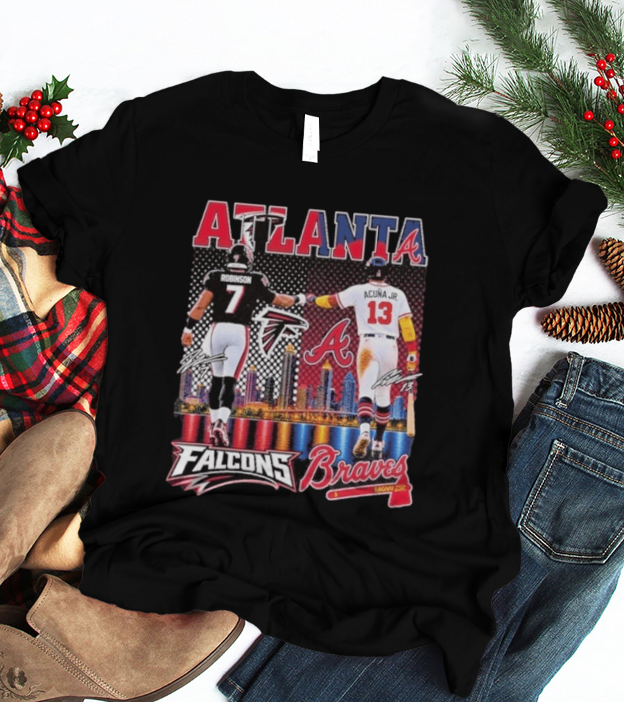 Atlanta Falcons Braves Bijan Robinson Ronald Acuna Jr. Sports City Line T-Shirt