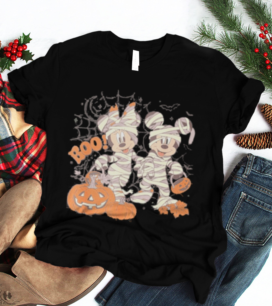 Mickey Minnie Mummy Halloween Boo Disney Spooky Pumpkin T-Shirt