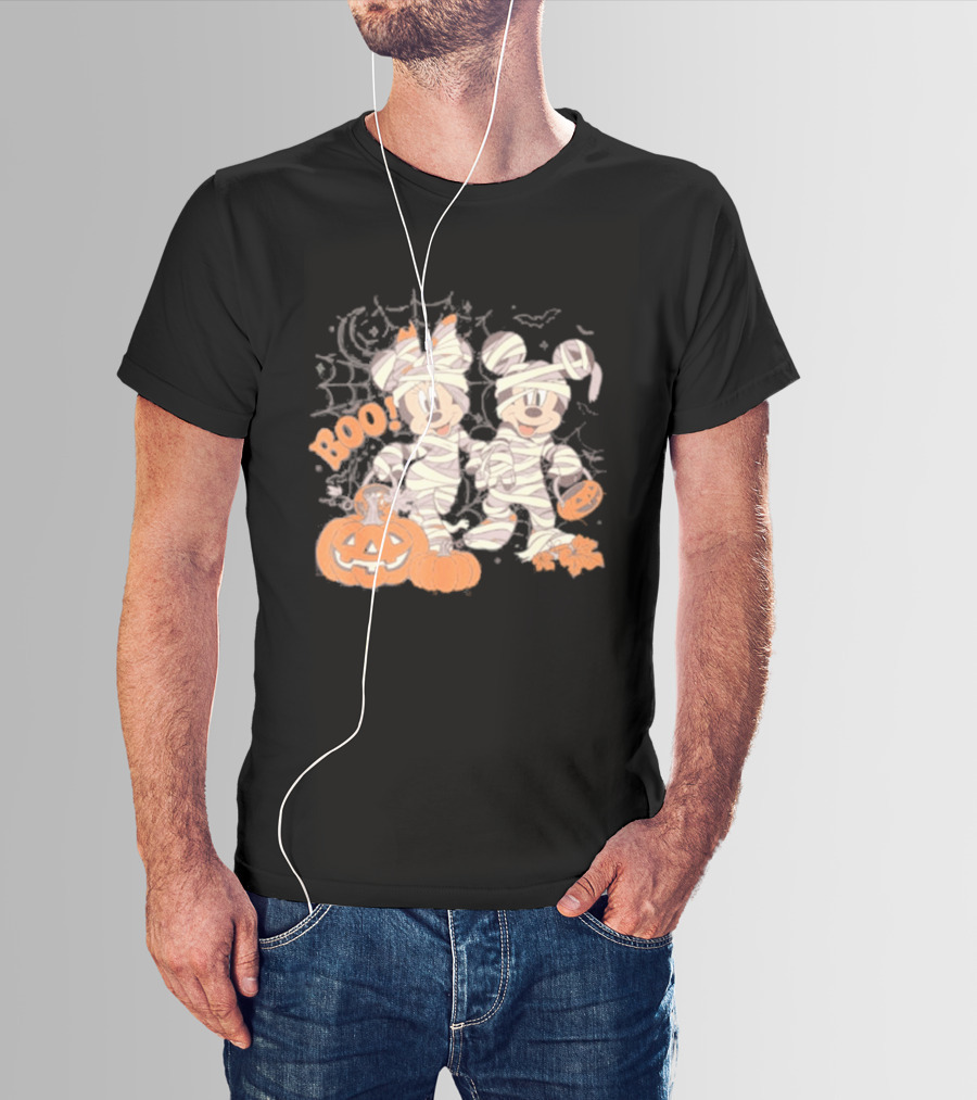 Mickey Minnie Mummy Halloween Boo Disney Spooky Pumpkin T-Shirt