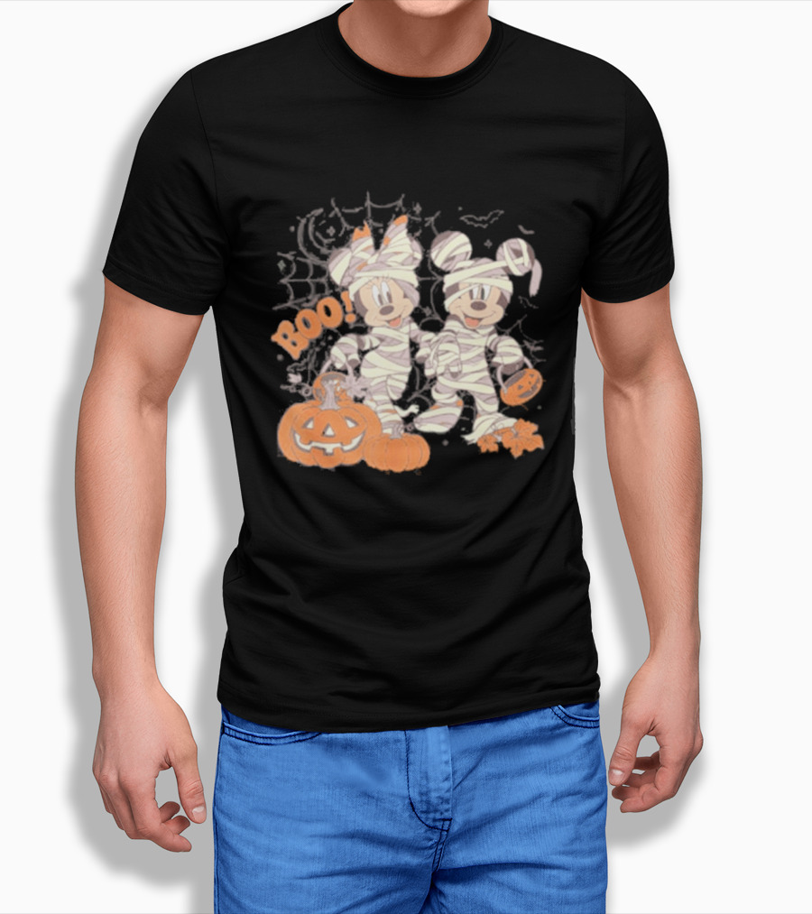 Mickey Minnie Mummy Halloween Boo Disney Spooky Pumpkin T-Shirt