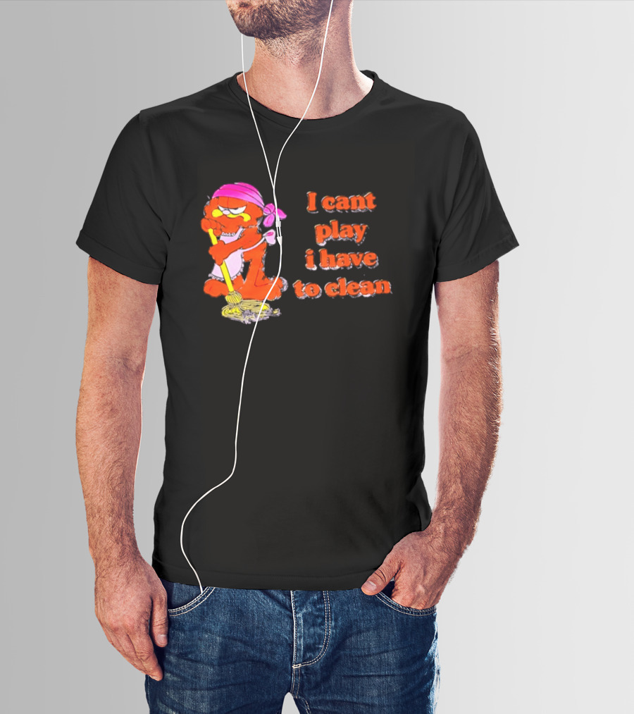 Garfield I Can't Play I Have To Clean Comic Image With Mop And Bandana T-Shirt