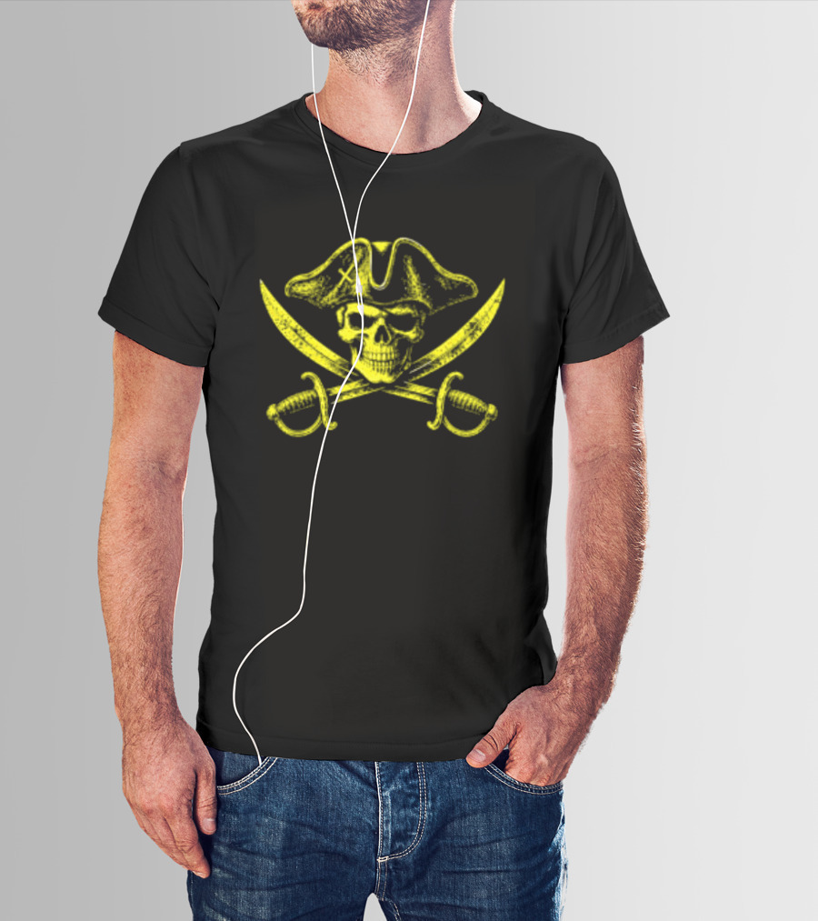 Pirate Skull Crossed Swords Crossbones Yellow T-Shirt