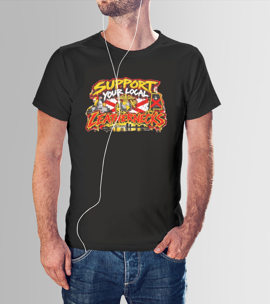 Support Your Local Leathernecks Alabama Marine Emblem Capitol Artillery Flag T-Shirt
