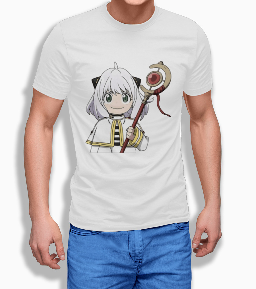 Anya Forger Frieren Crossover Anime Character With Magical Staff T-Shirt