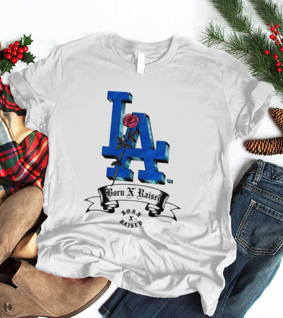 Born X Raised X Los Angeles Dodgers Forever Blue LA Rose T-Shirt