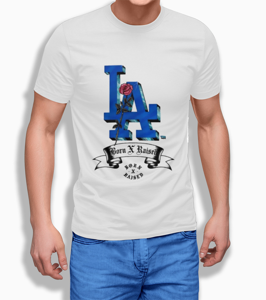Born X Raised X Los Angeles Dodgers Forever Blue LA Rose T-Shirt