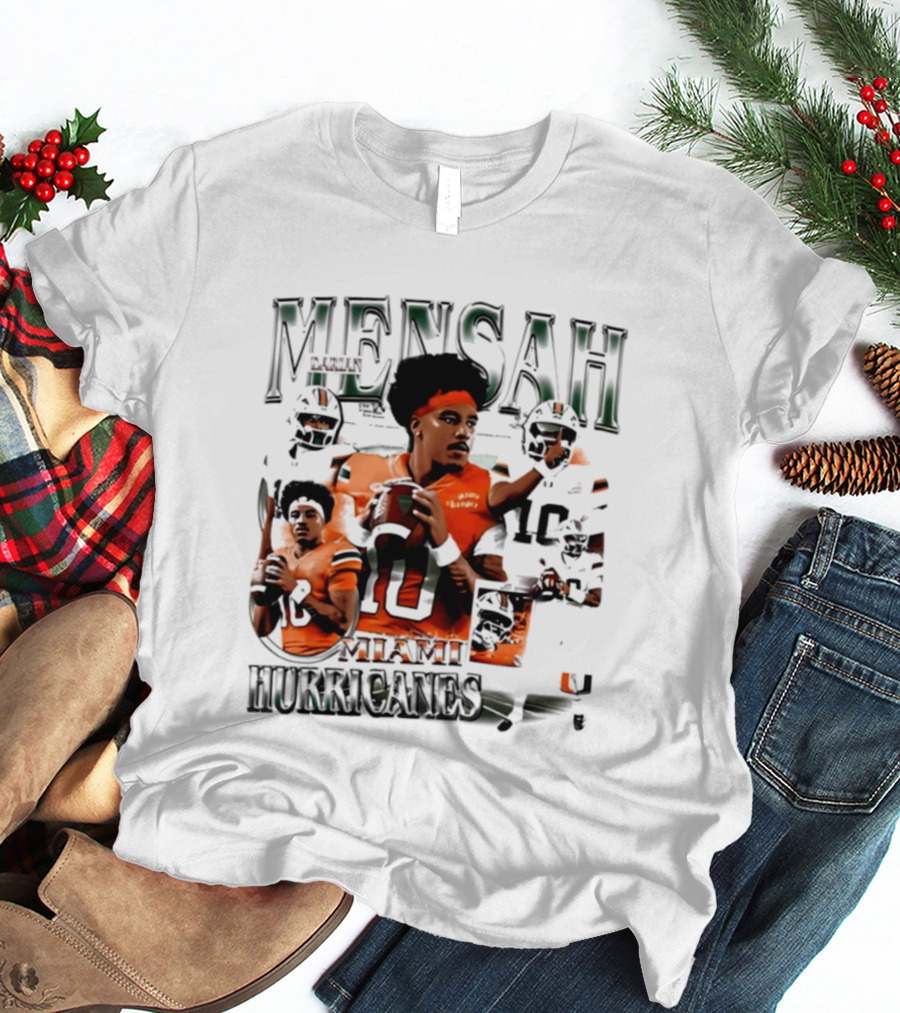 Darian Mensah Miami Hurricanes 10 Football Player Collage T-Shirt